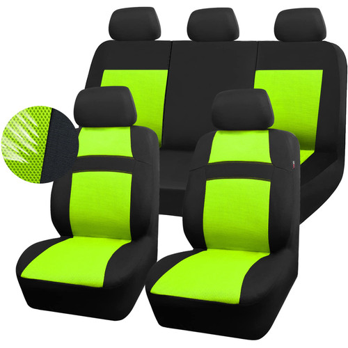 CAR PASS Seat Cover Full Sets, 3D Air Mesh Car Seat Cover with 5mm Composite Sponge Inside,Airbag Compatible Universal Fit for SUV,Vans,sedans, Trucks, Automotive Interior Covers(Lime Green)