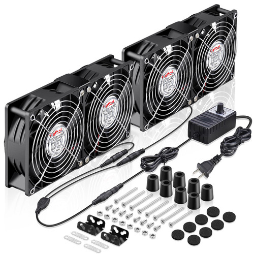 Wathai 120mm x 4 Dual Ball Computer Fan 110v - 240v with Variable Speed Control,for,Garage Attic Window Exhaust,GPU Mining Rig,Server Rack,AV Cabinets,Home Theater Cooling