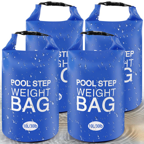 30 lb Heavy Duty Pool Ladder Weights - 4 Pack Pool Step Sand Bags for Above Ground Pools, Waterproof 500D PVC, Tear-Resistant Pool Stair Stabilizer to Prevent Floating, Blue