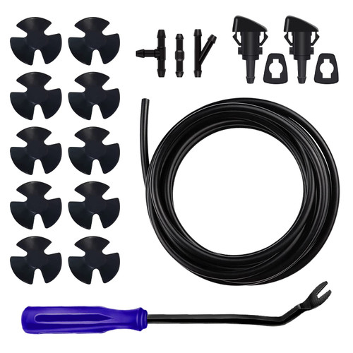 19PCS Windshield Washer Nozzles Hose Kit,Hose Connectors,Windshield Washer Spray Nozzle and Gaskets,Compatible with Dodge,Ram,Chrysler (19PCS/Blue)