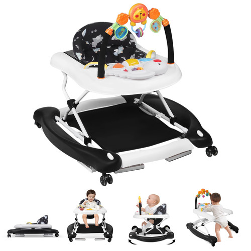 RefoereBabe Baby Walker, 5 in 1 Baby Walkers for Boys Girls 6-12 Months, Foldable Walkers for Babies with Bouncer & Feeding Tray, Music, Adjustable Heights, Activity Walker for Infant