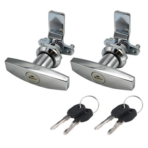 Jamgoer T Handle Door Lock 2PCS Truck Cap Locking Latch with 2 Keys Zinc Alloy Lock T-Handle Lock Set for Garage Door Lock Truck Camper Cabinet Door (Silver)