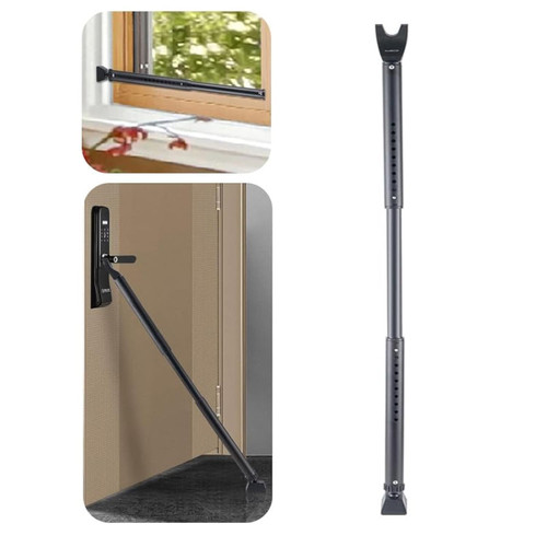 HoneSecur 2-in-1 Door Security Bar & Sliding Patio Door Stopper Security Jammer Bar Child Proof Adjustable Constructed of High Grade Iron Window Doors Security Bars, Black
