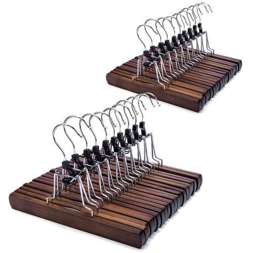 Nature Smile Wooden Pants Hangers Non Slip Smooth Finish Solid Wood Clamp Skirt Hanger Hair Extension Hangers with 360° Swivel Hook (20Pcs, Retro)
