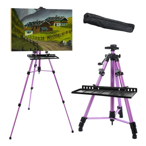 PATIKIL Artist Easel Stand, Paint Easel for Canvas Painting with Detachable Tray, Metal Tripod Easel Adjustable Height from 20 to 61 Inch for Table-Top/Floor Painting Drawing, Purple