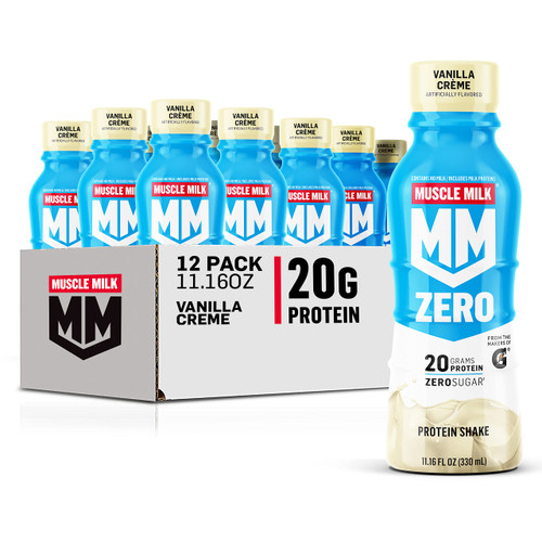 Muscle Milk Zero Protein Shake, Vanilla Crème, 20g Protein, Zero Sugar, 100 Calories, Calcium, Vitamins A, C & D, 4g Fiber, Energizing Snack, Workout Recovery, Packaging May Vary 11.16 Fl Oz (Pack of 12) Muscle Milk Zero Protein Shake, Vanilla Crème, 20g Protein, Zero Sugar, 100 Calories, Calcium, Vitamins A, C & D, 4g Fiber, Energizing Snack, Workout Recovery, Packaging May Vary 11.16 Fl Oz (Pack of 12)