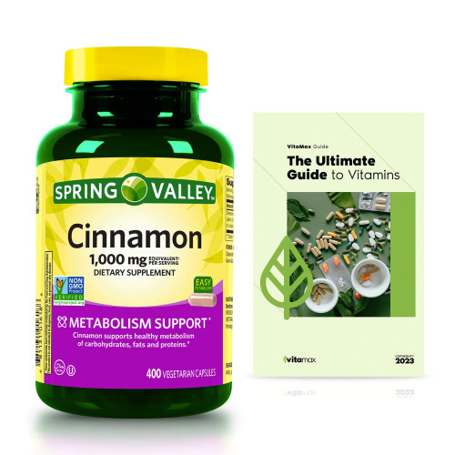Spring Valley Cinnamon Dietary Support Vegetarian Capsules, 1,000 mg, 400 Count + Exclusive VitaMax Vitamin Guide (2 Items) Spring Valley Cinnamon Dietary Support Vegetarian Capsules, 1,000 mg, 400 Count + Exclusive VitaMax Vitamin Guide (2 Items)
