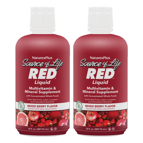 NaturesPlus Source of Life RED Multivitamin Liquid - 30 oz, Pack of 2 - Energy & Immune Support - with Exotic Red Fruits, Lycopene & Lutein - Vegetarian & Gluten Free - 60 Total Servings