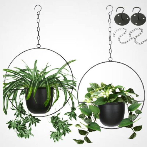 Shineloha 2 Pack Hanging Planters for Indoor Plants with 5.5" Pot + Ceiling Hook + Extender Chain | Hanging Plant Holder, Metal Minimalist Planter, NO Plant incld Shineloha 2 Pack Hanging Planters for Indoor Plants with 5.5" Pot + Ceiling Hook + Extender Chain | Hanging Plant Holder, Metal Minimalist Planter, NO Plant incld