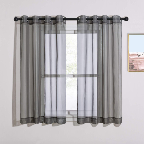 NICETOWN 45 Inch Sheer Curtains - Grommet Top Window Treatment Voile Panels for Bedroom & Kitchen & Loft (54" Wide, Dark Grey, Set of 2)