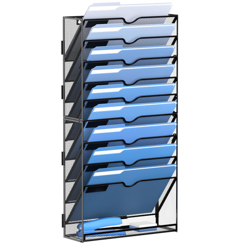 DALTACK Wall File Holder 10 Tier Hanging Wall File Organizer, for Papers Mails Folders Clipboard Magazine Organization for Office Home School Classroom, Mesh Metal, Assembly Needed, Black