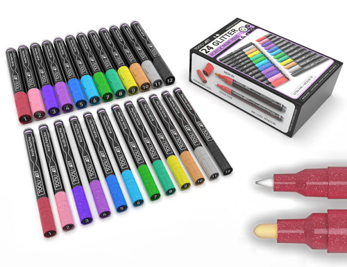 Acrylic Paint Markers Paint Pens Special Colors Set Extra Fine And Medium Tip Combo For Rock Painting, Canvas, Fabric, Glass, Mugs, Wood, Ceramics, Plastic, Multi-Surface. Non Toxic, (GLITTER)