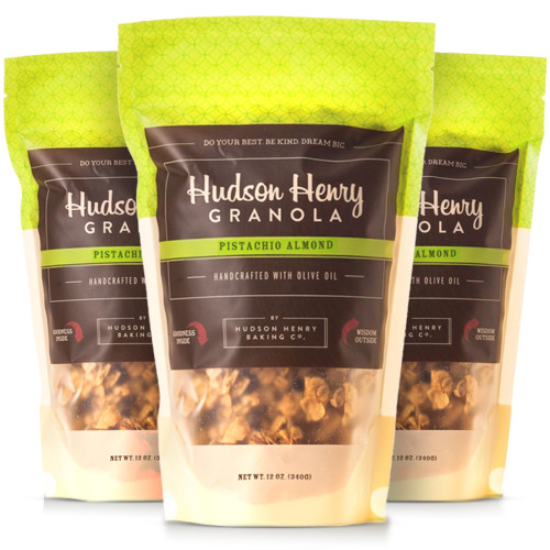 Hudson Henry Pistachio Almond Granola | Gluten Free Granola with Nuts and Seeds | Vegan, Non-GMO & Small Batch Baked with Pure Maple Syrup & Extra Virgin Olive Oil | 3 Pack, 12 oz Bags