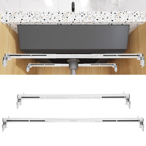 ANGELBECKE Undermount Sink Support Brackets – Adjustable Stainless Steel Brackets & Support Pole for Heavy Duty Undermount Kitchen Sink, 28-37inches