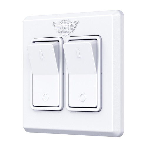 Leisure LED Modern Double SPST On-Off Switch with Bezel, 12-Volt, for RV, Trailer, Camper, with Label Sticker (White)