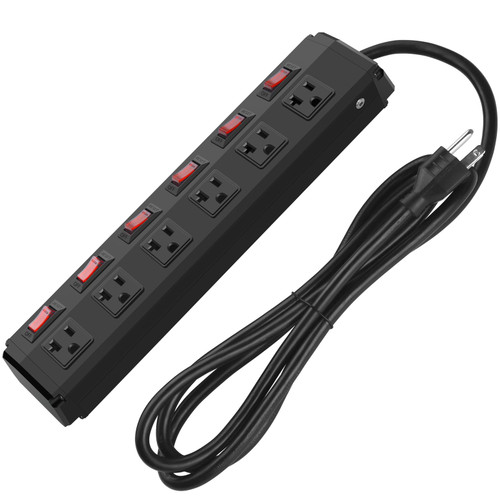 CCCEI Metal Power Strip Individual Switches 6 Outlets, Heavy Duty Power Strip 20Amp Surge Protector for Appliances, 15FT Extension Cord Strip, 1200J Surge Protector 20A 125V 2500W.