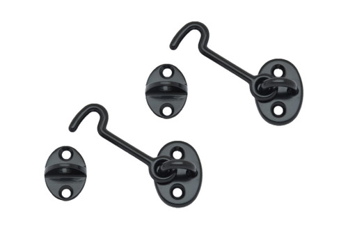 QCAA Forged Brass Cabin Hook Latch & Eye, 2-1/2", Matte Black, 2 Pack, Made in Taiwan