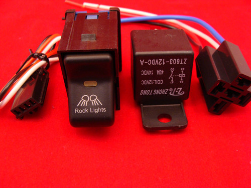GCD Jeep TJ/LJ Rocker Switch - Rock Lights Logo with 40 AMP Relay - Black, Manual, 12V, 15A, 180W