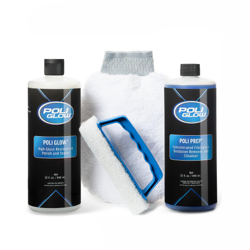 Poli Glow Boat & RV Restoration Fiberglass Kit - Complete Fiberglass Restorer for Boats & RVs - Eliminate Oxidation, Shine & Protect - Easy to Use Boat Cleaner, Long-Lasting - 4-in-1 Basic Kit