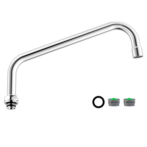 12” Swivel Swing Nozzle Spout for Commercial Kitchen Sink Faucet,Stainless Steel Add-on Spout Fits for 2 or 3 Bay Compartment Sinks, With TWO 2.2gpm Aerator