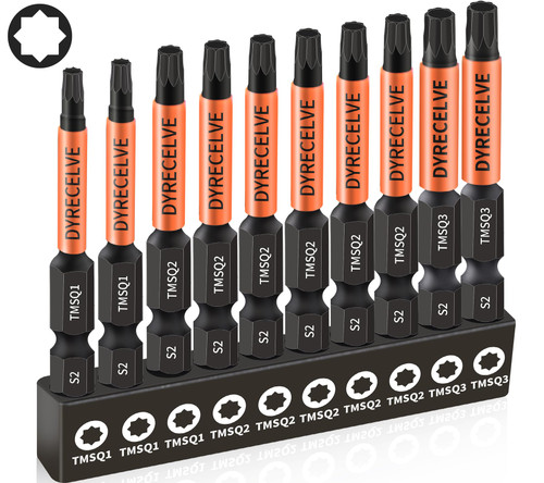 Professional 10-Pack 8 Point Torx Star & Double Square Bit Set - Premium S2 Alloy Steel with Magnetic Heads & Hex Shank, 8 Point Star Bit for Trailer (Sizes #1, #2, #3), by DYRECELVE