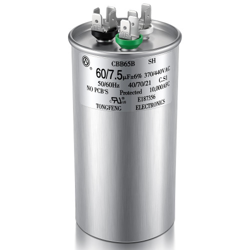 Dreyoo 60+7.5 uF 60/7.5 MFD Dual Run Start Round Capacitor, 370/440 VAC CBB65 AC Capacitor, UL Listed for AC Unit Fan Motor, Compressor, Heat Pump and Condenser Straight Cool