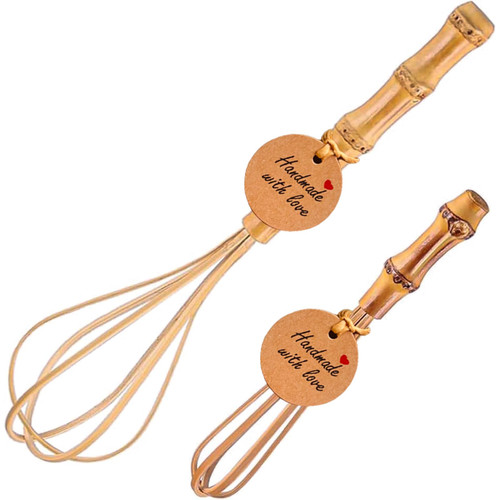 Handmade Wood Whisks for Cooking - 5.7In Natural Bamboo Whisk, Mini Wooden Whisks for Whisking, Beating, Blending, Frothing & Stirring (5.7Inches + 10Inches)