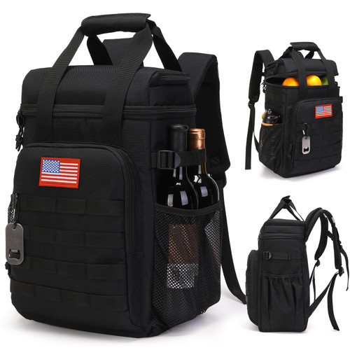 Tactical Backpack Cooler,Lunch Backpacks for Men Work with Handle，Soft Cooler Backpack Insulated Waterproof Leak Proof，Heavy Ice Chest Backpacks for Hiking Camping (Black)