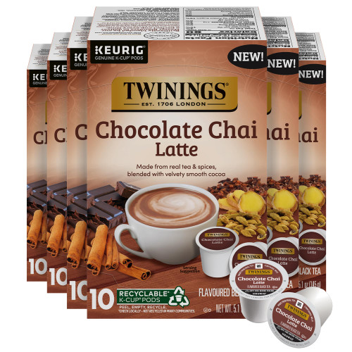 Twinings Chocolate Chai Latte Tea 60 K-Cup Pods for Keurig, 10 Count (Pack of 6), Velvety Smooth Cocoa with Real Spiced Tea, Caffeinated, Enjoy Hot or Iced