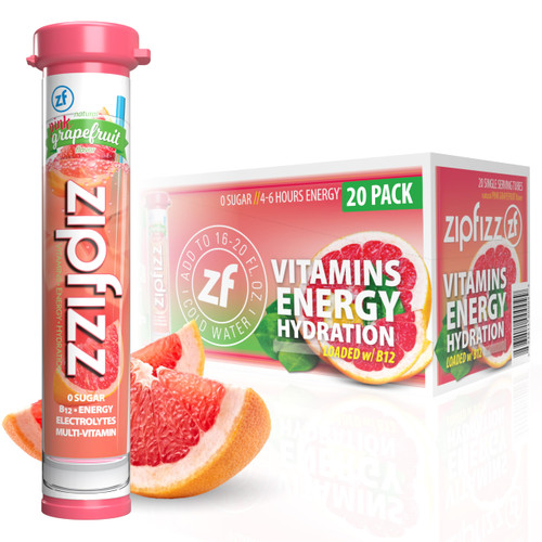 Zipfizz Daily Energy Drink Powder, Pink Grapefruit, 20 Pack | 3-in-1 Sustained Energy, Rapid Hydration, and Essential Vitamins | Sugar-Free | Electrolyte Powder | Contains Vitamin B-12 & Antioxidants
