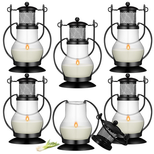 Tioncy 6 Pcs Citronella Candles Lantern Outdoor with Vintage Metal Holder 5.5" Scented Lemongrass Candles Natural Citronella Soy Wax for Home Patio Front Porch Camping Indoor Outside Decoration