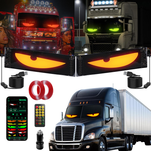 Sachie 2PC 5800 Lux High-Brightness Devil Eyes LED Light Strips for Cars/Trucks/SUVs - 23.6"x4.73" Customizable Windshield Decoration with App Control, IP68 Waterproof, USB-Powered