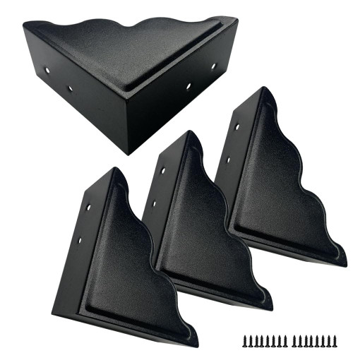 Sutfmwe Large Metal Corner Guards 3.7 x 3.7 x 1.5 Inch Set of 4, Decorative Black Corner Protector for Vintage Industrial Wooden Furniture Tables, Barn Doors, Wood Frames, Boxes, Angle Edge Protection