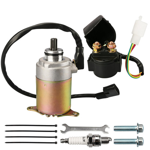 RETEPIF GY6 Starter Motor＋Starter Relay Solenoid Compatible with 50cc 150cc 200cc 250cc ATV Go Karts ATV Scooter Moped Dune Buggys Quad 4 Wheelers TAOTAO Baja，4-Stroke GY6 Engine（Teeth: 9）