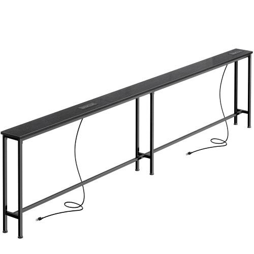 SUPERJARE 102 Inch Sofa Table with 2 Power Outlets and USB-C Ports, 5.9 Inch Narrow Console Table with Storage, Extra-Long Entryway Hallway Couch Table Behind Sofa, Small Spaces, Living Room, Black