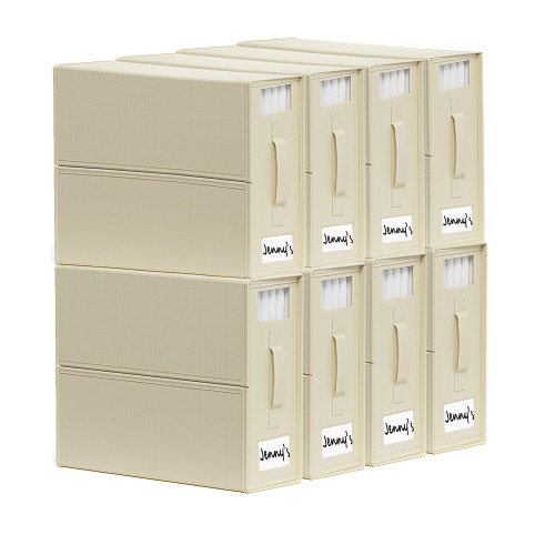 SheetCube Bed Sheet Organizers and Storage 8 Pack, Foldable Linen Closet Organizer with Window and Label, Bedding Folder Storage Box Container for Blanket, Duvet Cover Set, Bed Sheet Set - Beige