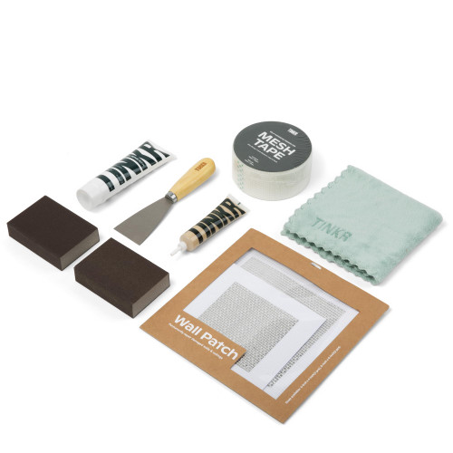 TINKR Wall Patch Kit – Wall Repair Putty, Wood Filler, 2 Sanding Sponges, 4 Wall Patches (Small & Large), Mesh Tape, Putty Knife, Dust Mask & Microfiber Towel – Drywall Repair Kit