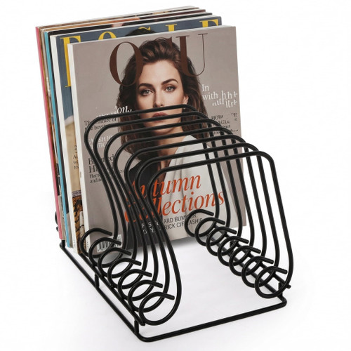 Nagpew Wire Magazine Holder, 9 Slots Vinyl Record Organizer with Elevated Base, Metal Note-shaped File Display Stand Album Rack for Desk, Home, Office