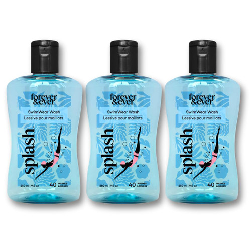 Splash Natural Laundry Detergent for Swimwear, Chlorine Neutralizer Swimsuit Wash, Hypoallergenic Liquid Laundry Detergent, Nontoxic & Color Safe Formula, High Efficiency (HE) Safe, 9.5 oz, 3-Pack