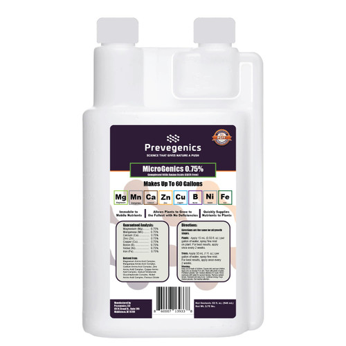 MicroGenics 0.75% | 32 fl. oz. | Contains .75% Magnesium, .75% Manganese, .75% Zinc, .75% Copper, .75% Boron, .75% Nickel and .75% Iron | Liquid Fertilizer | Makes up to 60 Gallons