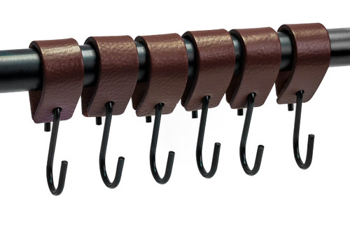 Brute Strength - Multifunctional Leather S-Hooks - Brown - 6 Pieces - S Shaped Hooks - Coat Hook - Leather Hooks - Leather s Hooks - Black s Hooks - Kitchen Hooks