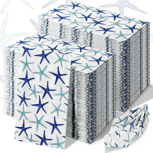 Seajan 200 Pcs Paper Guest Napkins Disposable Hand Towels for Bathroom Paper Disposable Guest Towels Napkins for Spring and Summer Wedding Bathroom Birthday Dinner Party(Starfish)