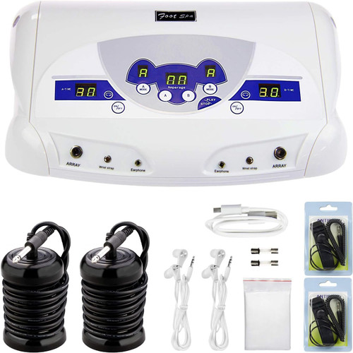 veicomtech Ionic Foot Bath Detox Machine, Foot Detox Machine for 2 Users, Ionic Foot Spa for Home & Salon, Detox Foot Bath with MP3 Music Player, 2 Earphones, 2 Arrays, 5 Tub Liners