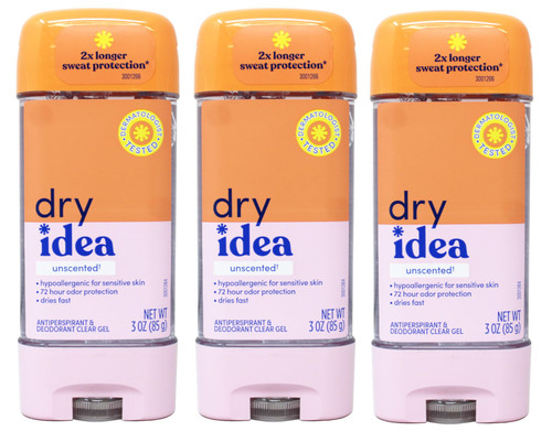 Dry Idea Unscented Gel Antiperspirant Deodorant 3 Ounce (Pack of 3) Dry Idea Unscented Gel Antiperspirant Deodorant 3 Ounce (Pack of 3)