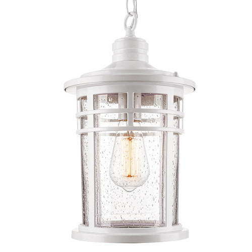 Darkaway Large Outdoor Pendant Lights for Porch, 15inch Outdoor Chandelier Hanging Porch Lights Ceiling Mount Aluminum with Seeded Glass for Front Porch Gazebo Patio (Large, White)