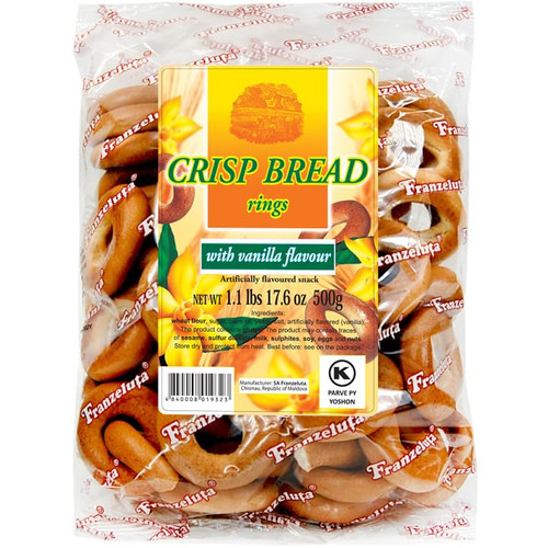 Franzeluta Round Vanilla Sushki 17.6 Ounce (pack of 2) Tea Bread Rings – Traditional Slavic Tea Biscuits, Kosher Certified, Crunchy Sweet Bread Rings, Product of Moldova