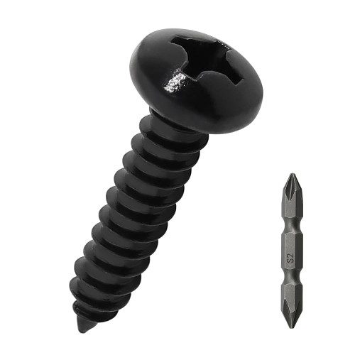 25 pcs #14 x 1-1/2 Black 304 SS Phillips Pan Head Sheet Metal Screws w/Bit