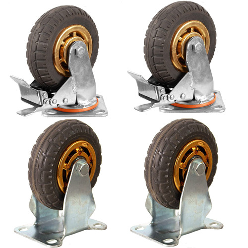 Ycvsad 5 inch Caster Wheels Heavy Duty casters Set of 4,Rubber Swivel Caster Quiet Anti-Skid with Brake 360 Degree Double Ball Bearing Castors(2PCS Fixed Caster Wheels 2PCS Swivel Casters with Brake)