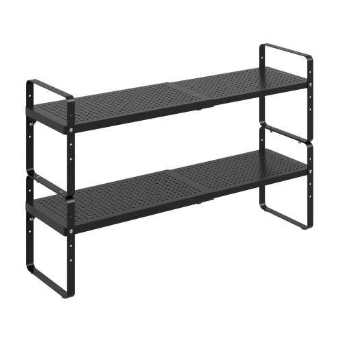 Expandable Cabinet Shelf Organizer Adjustable Metal Spice Rack Stackable Freestanding Counter Storage Shelves for Kitchen Cabinet Under Sink Office Desk (Black - 1Pack - L16.5-27'' * W10.2'' * H9.6'')