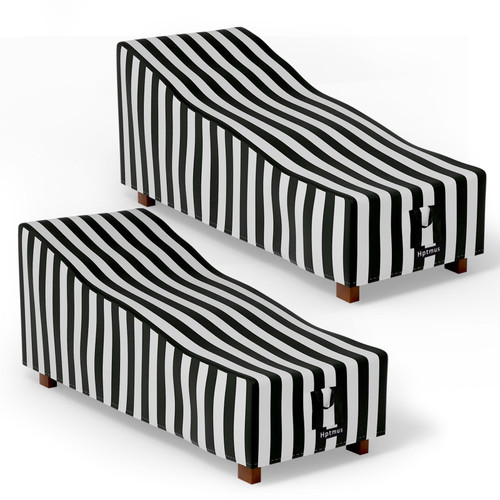 Hptmus 2Pcs Outdoor Chaise Lounge Covers - Patio Chaise Lounge Covers Heavy Duty Waterproof Outdoor Patio Furniture Covers Lounge Chair Covers, 80"L x 28"W x 30"H(Black&White Stripe)